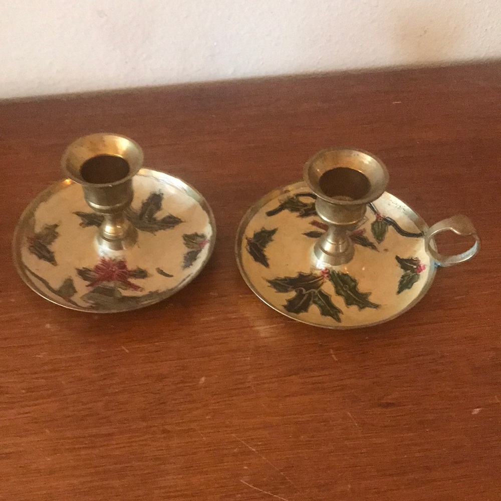 Christmas motif chamber candle holder set of 2